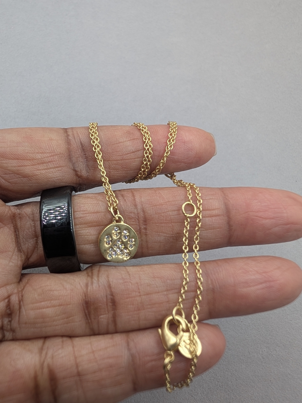 Spartina 449 Goldtone Crystal Paw Print & Heart Reversible Pendant Necklace m101 - Picture 7 of 7